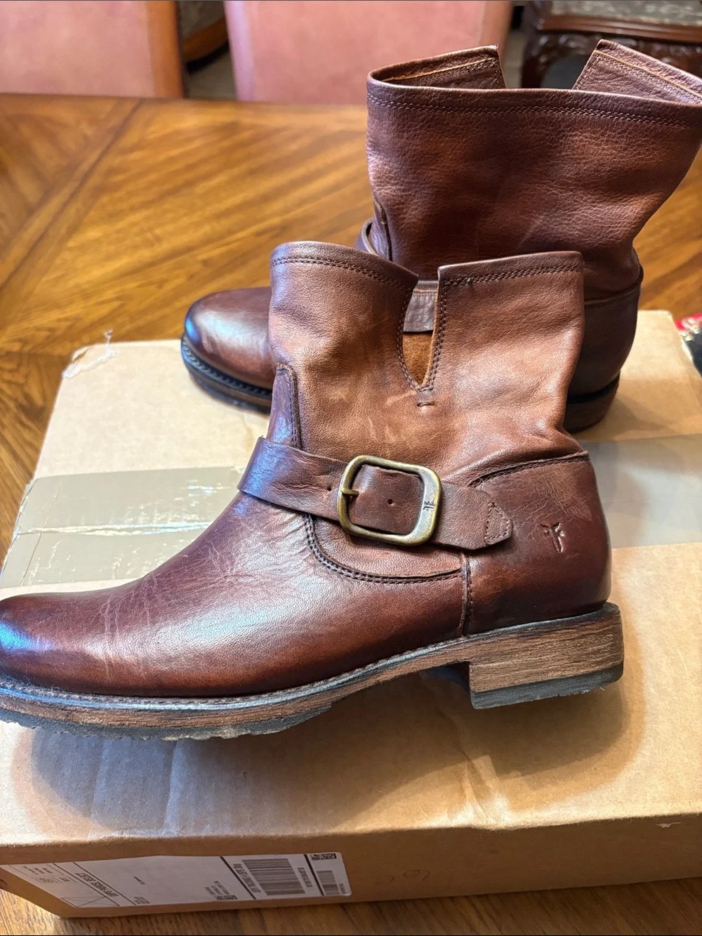 Women's Brown Leather Ankle Boots with Buckle